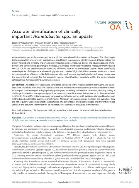 Accurate identification of clinically important Acinetobacter spp.: .